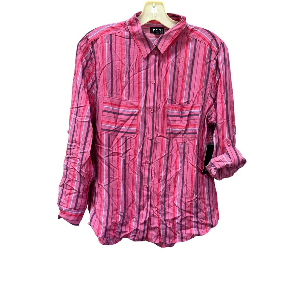 a.n.a Women’s dress button up long sleeve striped blouse size petite m